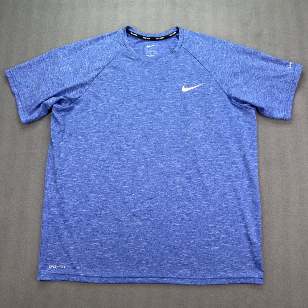 Nike Swim Dri-FIT Rash Guard Mens Large Blue Short Sleeve UPF 40
